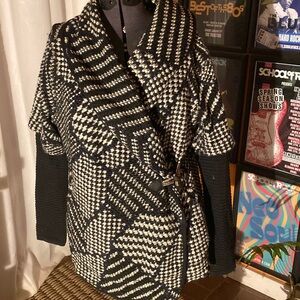 Desigual Black and White Patterned Coat